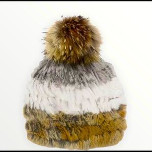 Rabbit Fur Pom Pom Beanie